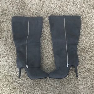 Wide Calf Gray Suede Knee High Boots